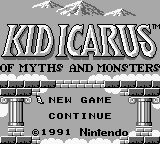 Kid Icarus Of Myths and Monsters title screen for GameBoy